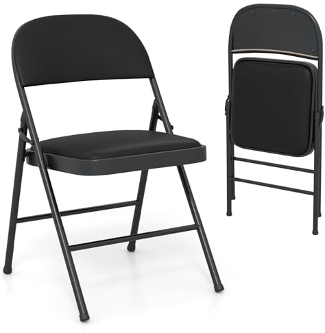 COSTWAY 1/2/4/6 Pack Padded Folding Chair, Easy Storage Conference Chair with PVC Leather Sponge Seat, Backrest & Foot Pads, Metal Frame Hall Guest Seating for Home Office