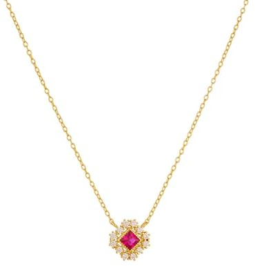 RDSGYZ Gold Kette Frauen Echt 375 9 Karat, Charms Anhänger Blume mit Rubin und Diamant Halskette Damen 45CM für Hochzeit