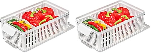 OXO Good Grips Conserva Prodotti Freschi: Contenitore Medio: Mantiene Frutta e Verdura Fresche Più a Lungo + Divisore Regolabile + Cesto Rimovibile per Circolazione dell'Aria (Confezione da 2)