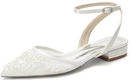 Scarpe da Sposa Comode Tacco Basso Donna Pizzo Scarpe per Ballo e Cerimonia Matrimonio