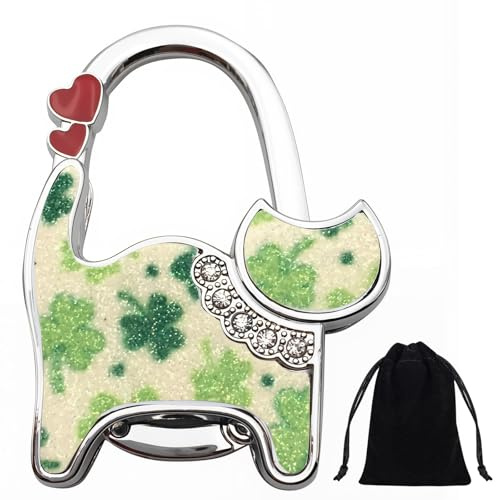 BAUCH Gancho para Bolsos y Abrigos de Mesa,Diseño en Trébol de Cuatro Hojas Verde de Aleación,gancho para bolsa plegable,Adecuado para colgar carteras y artículos pequeños