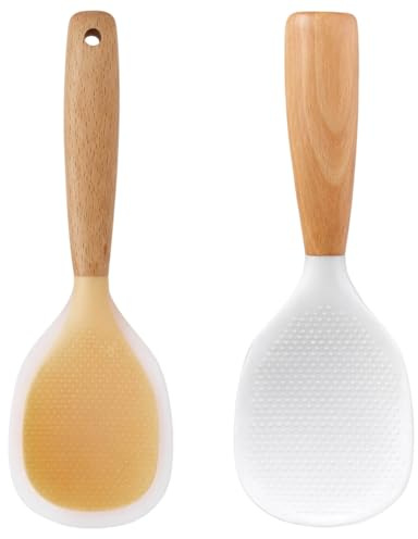 2 PCS Rice Spoon, Rice Paddle, Heat-Resistant Paddle, Transparent Orange Hanging Spoon and White Standing Paddle, Non-Stick Design for Easy Food Serving and Scooping, for Daily Cooking Tasks