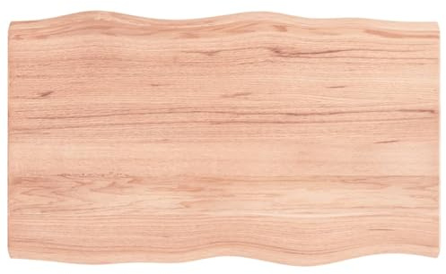 Mhdvray Tischplatte Massivholz Eiche 100x60 cm, Eichenholz Tischplatte mit Baumkante, DIY Schreibtischplatte Massiv, Behandelt, Lackierte Holzplatte für Esstisch, Rustikale Unikat Platte