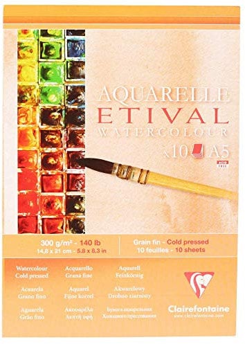 Clairefontaine 96304C Etival Matt Aquarellpapier Block (kopfseitig geleimt, 10 Blatt, DIN A5, 14,8 x 21 cm, feinkörnig, 100% Zellulose, 300 g) weiß