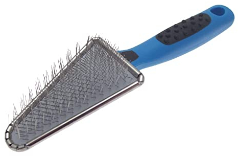 GROOM PROFESSIONAL Dreieckiger Weiche Drahtbürste - Hundebürste - Perfekt für Schwer Zugängliche Stellen - Komfortgriff zur Entlastung der Hände - Blaues Design