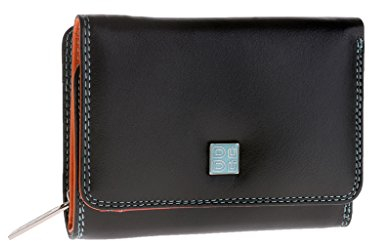 DUDU Kleine mehrfarbige RFID Dambenbrieftasche in Leder Colorful Schwarz