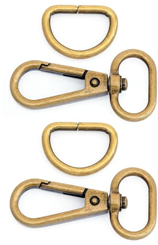 CRAFTMEMORE Karabinerhaken aus antikem Messing, Karabinerverschluss, Drehgelenk, mit D-Ring, 10 Sets