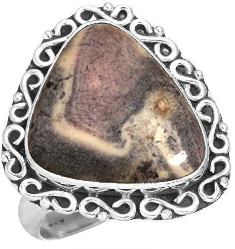 Original Porzellan Jaspis Edelstein Ring Solide 925 Sterling Silber Handgemacht Schmuck Größe 60 (19.1) (26035_R9)