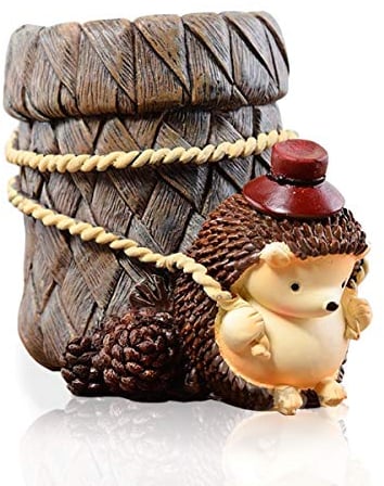 LEPENDOR Cute Hedgehog Desk Pen Pencil Pot Holder Toothbrush Holder Resin Desktop Organizer Container Stationery Storage Office Desk Decoration Study Bookshelf Decor (Work)
