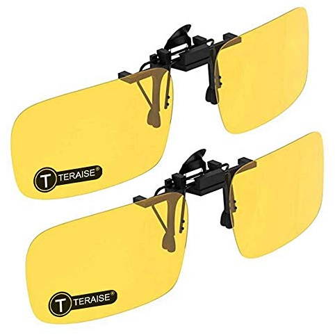 TERAISE 2-Pack Nachtsichtclip für polarisierte Sonnenbrillen Herren/Damen UV400 Klappbarer für Autofahrer und Outdoor/Angeln(2Yellow)