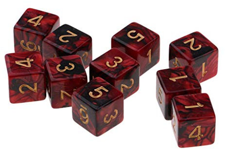 Fenteer 10 STK. 6-seitige D6 Würfel Set, Rot + Schwarz