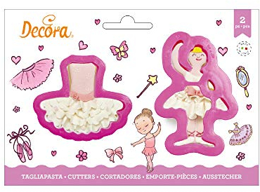 Decora 0255206 Set 2 Tagliapasta Ballerina E Tutu In Plastica, Il Kit Ideale per Creare Decorazioni in Pasta di Zucchero o di Gomma, Made in Italy, Design originale. Confezione da 2 pezzi.