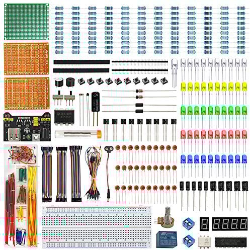WayinTop Electrónico Starter Kit con Tutorial Español, Breadboard Jumper Cables Puente Kit, LED Emisores Diodos Y Resistencias Kit, PCB Prototipo, Breadboard Fuente para Arduino