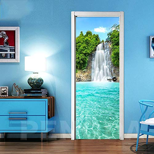 XXXCH 3D Tür Tapete -Wasserfall Baumlandschaft 88x200cm Türtapete selbstklebend TürPoster - Fototapete Türfolie Poster Tapete Meer Aufkleber DIY Selbstklebende Wandbild PVC Wasserdichte Tapete