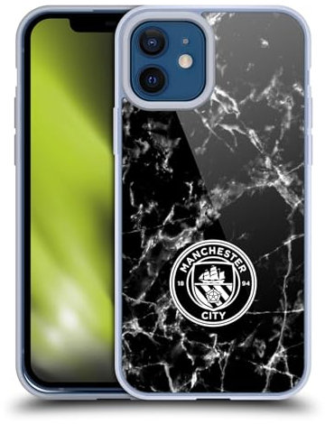 Head Case Designs Officially Licensed Manchester City Man City FC Black White Mono Marble Badge Gel Case [Military Grade] Compatible with Apple iPhone 12 / iPhone 12 Pro and Compatible with MagSafe