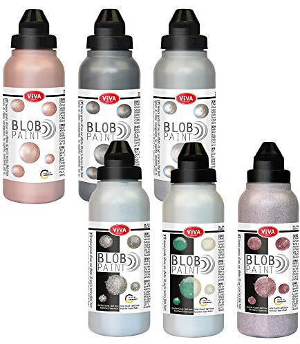 Viva Decor Blob Paint Set (Sparkling Rose, 6 x 280 ml) - gebrauchsfertiges Acrylfarbe Set für Blob Painting Dot Painting Art - Dotting Tool für Leinwand, Mandala