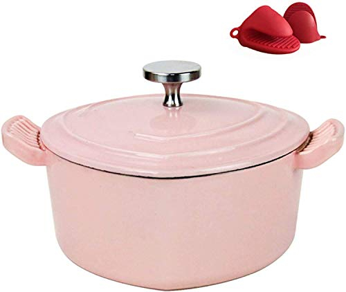 WRMIGN Casseroles Pot Heart Shaped Dutch Oven,Enameled Cast Iron Dutch Oven Bread Baking Pot With Lid,Cast Iron Pan For Cooking,Baking And Basting(Color : Pink)