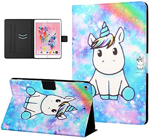 CasaFuny Hülle Kompatibel mit iPad 9.7 Zoll 2017/2018(5./6.Generation),/iPad Air 2/ iPad Air 1 Ultra Dünn PU Leder Ständer Schutzhülle Case Cover mit Auto Schlaf/Aufwach Funktion,Einhorn