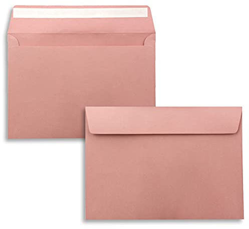 Lot de 100 enveloppes - DIN C5 - Vieux rose (rose) – 16,2 x 22,9 cm – Fermeture adhésive – Enveloppes élégantes pour grandes invitations et cartes pour un anniversaire ou un mariage