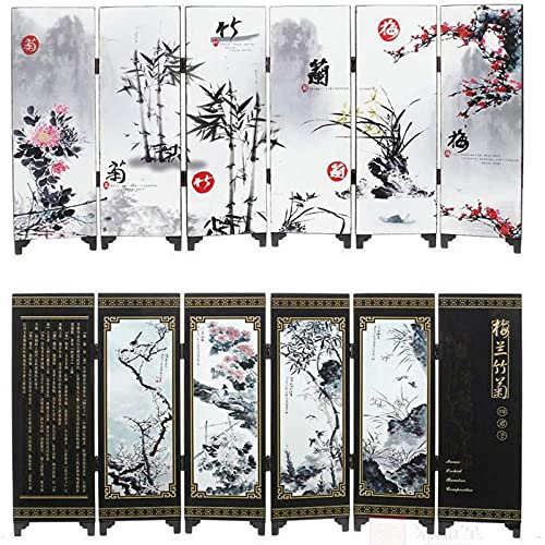 Mini paravent pliable pour peinture antique chinoise Décoration de bureau Ornements antiques Laque Mini Panneau de séparation Arts Cadeaux Art chinois traditionnel pour la décoration de la maison (A9)