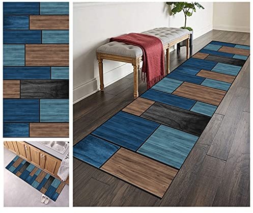 ZVEZVI Teppich Läufer Flur rutschfest Washchbar 100X350cm Blau und Braun Bunt Vintage Lang Meterware, Teppichläufer läufer Polyester Anpassbar