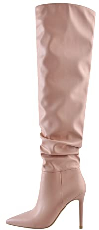 Only maker Damen Slouchy Stiefel Über Knie Langschaft Weitschaft Stiefel Gefütterte Damenstiefel mit Absatz Absatzstiefel Rosa EU 44