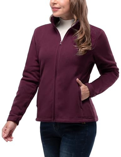 33,000ft Womens Fleece Jackets Ladies Lightweight Warm Full Zip Coat Breathable Microfleece Ladies Sweater Casual Long Sleeve, Ideal for Travelling Outdoor Sport Red XS