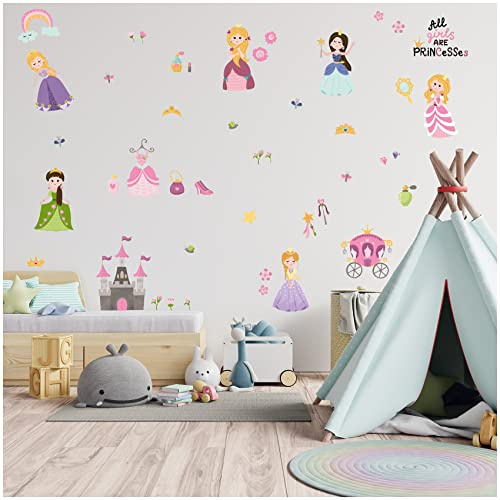 Wandsticker personalisiert Sticker Aquarell Tiere mit Name Wandtattoo für Kinderzimmer Babyzimmer Spielzimmer Mädchen Junge Y037 (Nr. 31 Prinzessin, Ohne Wunschname)