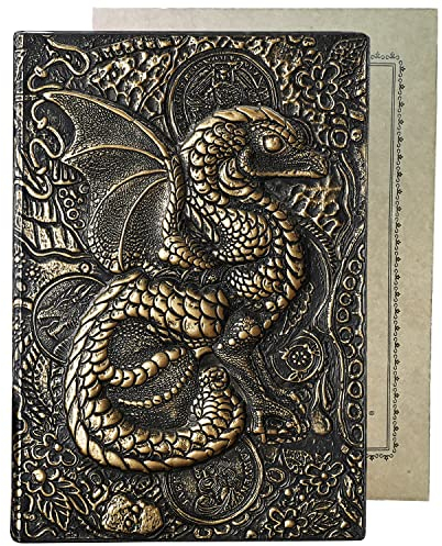 YHH Leder Tagebuch din A5 Liniert, Vintage Notizbuch Liniert Hardcover, Geprägte, Zeichenbänder, 200 Seiten, Reisetagebuch, Journal Notebook Ideen für Erwachsene Kinder Beste Freund, Drachen3D Bronze