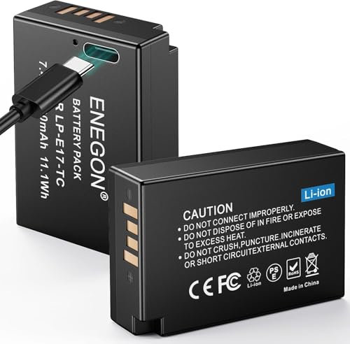 ENEGON LP-E17 Type C Charging Port Battery(2 * 1500mah) for Canon Rebel SL3, SL2; T8i, T7i, T6i, T6s; EOS R10, R50, RP, R100; EOS M3, M5, M6; EOS 200D, 250D,77D, 750D, 760D, 800D, 8000D