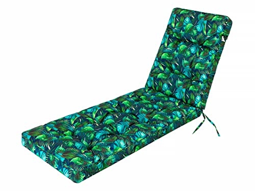 HOBBYGARDEN Auflagen für Deckchair, Liegenauflage, Gartenliege Auflage 201x55x8 cm Bequeme Polsterauflage für Sonnenliege, Liegestuhl, Kissen Blaues Blätter