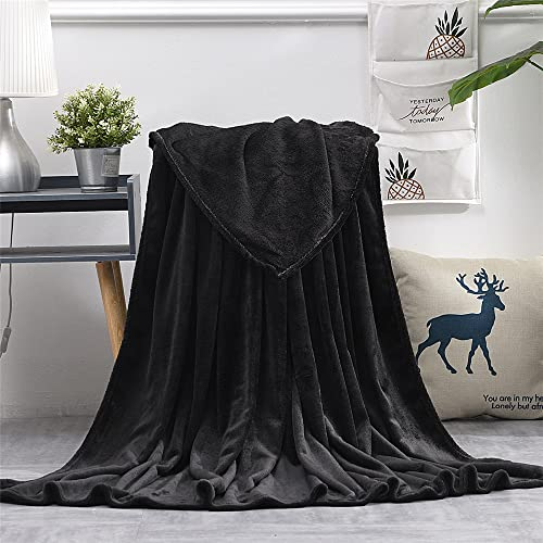 Chickwin Plaid Couverture Polaire, Couleur Unie Couverture en Flanelle Douce Chaudes Couvertures Toutes Saisons Jete de Canape pour Voyager, Lit ou Canapé -20 Couleurs (70x100cm,Le Noir)