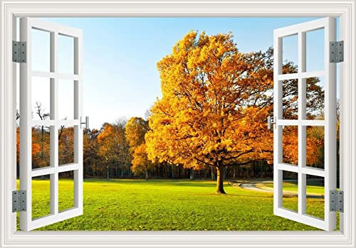 MUMUWUSG Vinyle Vert Prairie Plantes Arbres Stickers Mural 3D - Autocollant Mural - Stickers Muraux Cuisine - Décoration Murale Trompe L'Œil Salon - 3D Autocollants Muraux 60X40Cm