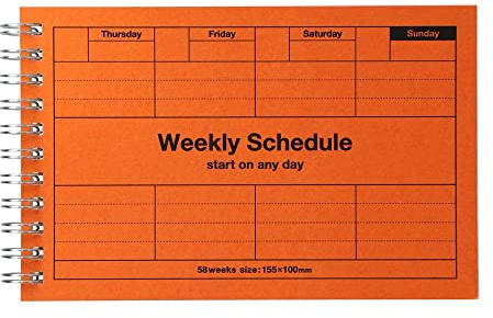 MARK`S Wochenplaner Orange undatiert A6, 58 Wochen Planer mit Monatsübersicht, kompakter Taschenkalender mit Ringbindung für Büro Studium Alltag