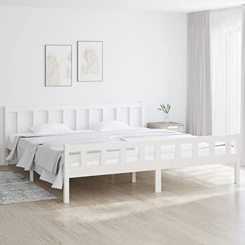 Tidyard Massivholzbett Holzbett Bettrahmen Doppelbett/Einzelbett Jugendbett Seniorenbett Komfortbett Landhausbett Gästebett Betten Bett für Schlafzimmer,mit Kopf- und Fußteil, Weiß 180x200 cm