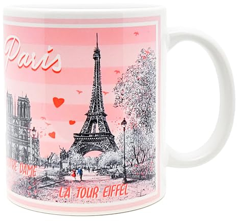 DESSAPT Arts - Amour à Paris/Love in Paris - Mug Céramique 325 ml - Tasse-Cadeau Unique avec les Magnifiques Paysages Parisiens - Imprimé en France - Blanc Brillant