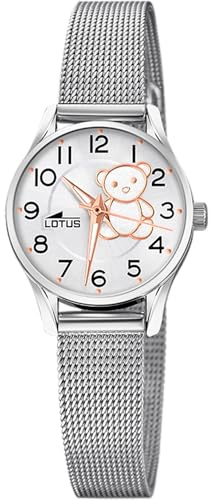 Lotus Mädchenuhr Analog aus Edelstahl 316l Silberfarben | Quarzwerk, Kinderuhr, Widerstandsfähiges Glas 18571/F, mit Geschenkarmband, Junior Collection