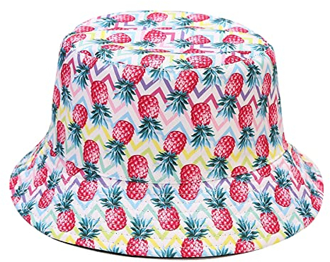 Xingzou Unisex-Druck, doppelseitig, wendbar, Fischerhut, Ananas (weiß), Einheitsgr��e