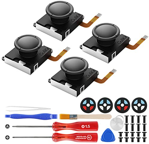 GuliKit Switch Joycon Joystick Replacement, [No Drifting] Hall Effect Joystick for Switch/Switch OLED/Switch Lite, Left/Right Switch Joycon Controller with Repair Tool Kit, Thumbstick Caps [4 Pack]