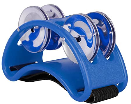 HUIOP Tambourin à pied à percussion avec 4 paires de jingles en acier inoxydable et instrument de musique à percussion à sangle élastique pour accompagnement de cajon,tambourin à pied