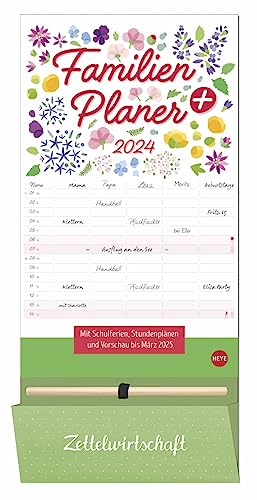 Familienplaner plus Tasche - Kalender 2024 - Heye-Verlag - Familienkalender - Mit 5 Spalten und viel Platz zum Eintragen - 21 cm x 45 cm