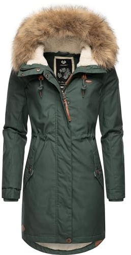 Ragwear Damen Wintermantel Warmer Parka lang mit abnehmbarem Kunstfell Tawny Intl XS-6XL