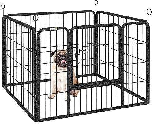PawHut Parque para Perros de 4 Paneles 82x82x60 cm Parque de Juegos para Mascotas Plegable con Puerta de Pestillo y Marco de Metal para Interior y Exterior Gris