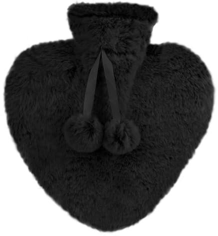 Heart Shaped Hot Water Bottle & Plush Cover 800ml Black