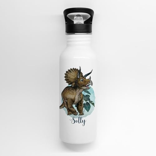 Trinkflasche Edelstahl Trinkbecher Dino Dinos Dinosaurier T-Rex Triceratops & Wunschnamen personalisiert Silikonmundstück & Strohhalm trk10 trk11 trk12 - ausgewählte Größe: *Trinkflasche mit 400ml*