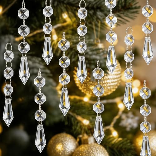 MAQIHAN Kristall-Ornamente – Eiszapfen hängende Kristalle, klare Kunststoff-Kronleuchter, Kristall-Stränge, Kristall-Kronleuchter-Teile, baumelnde Kristalle für Weihnachtsbaum, 30 Stück
