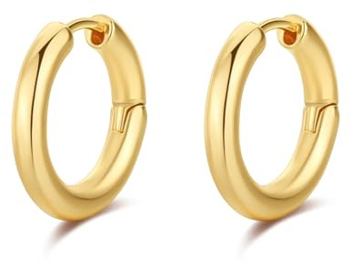 Gold Ohrringe Creolen,Damen 14K Vergoldete Dicke Ohrringe Kreolen Sterling Silber 925,Huggies Hoop Earrings