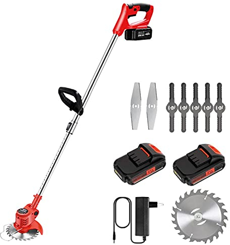 Suuim Coupe-Bordure électrique sans Fil, Coupe-Bordure électrique 21 V, Coupe-Bordure Portable à Hauteur réglable avec Batterie et Lames de Rechange, pour Jardin, pelouse,