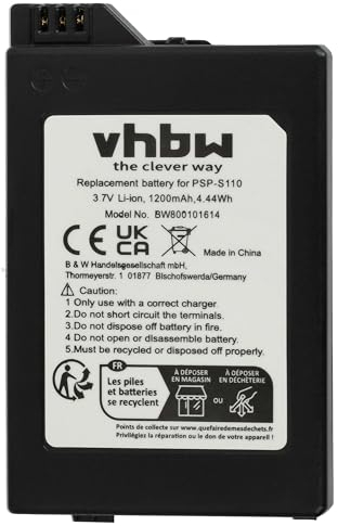 vhbw Batería Compatible con Sony Playstation Portable Slim & Lite PSP-2002, PSP-2004 Consola (1200mAh, 3,7V, Li-Ion)