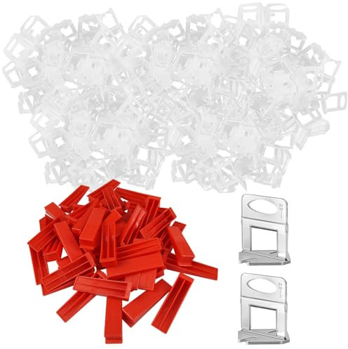 ToKinCen 600 PCS Tile Leveling System 2mm Set, 500 x Spacer Clips + 100 x Wedges, Levelling System for Stones and Floors